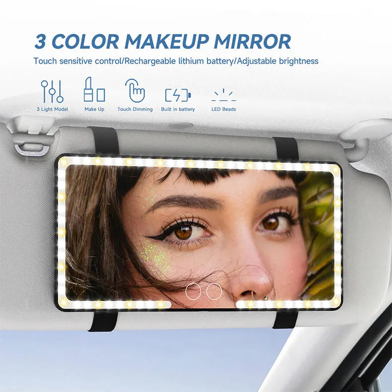 Dual Colors Car Sun Visor Rechargeable LED Vanity Mirror & Touch Screen