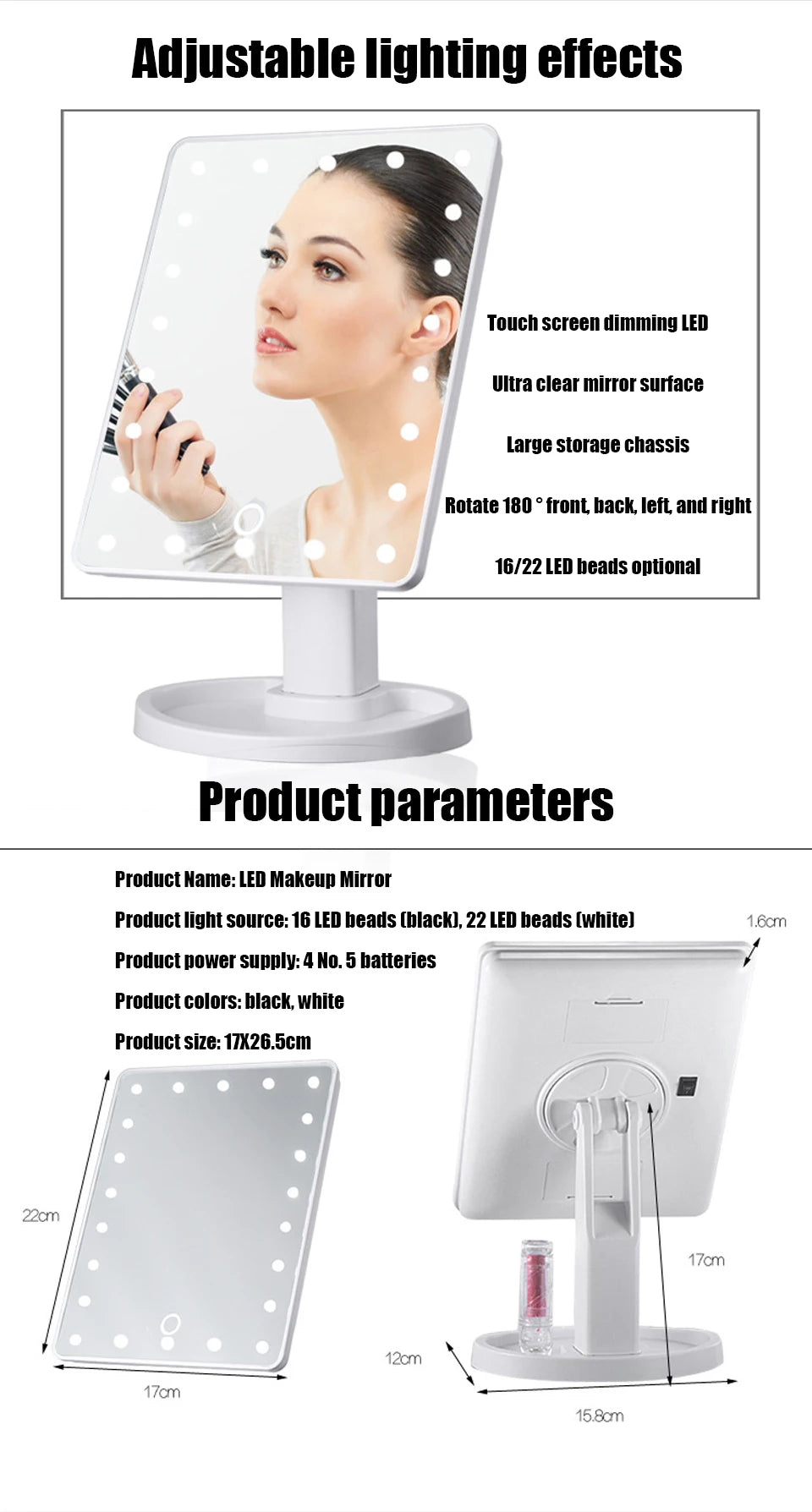 Rotatable LED Light Makeup Mirror