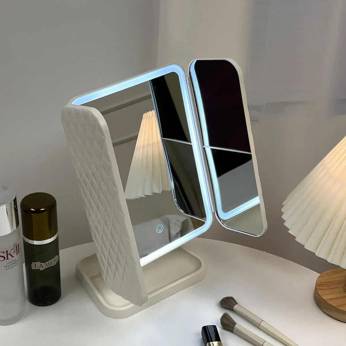 Trifold LED Makeup Mirror with 2x/3x/10x Magnification