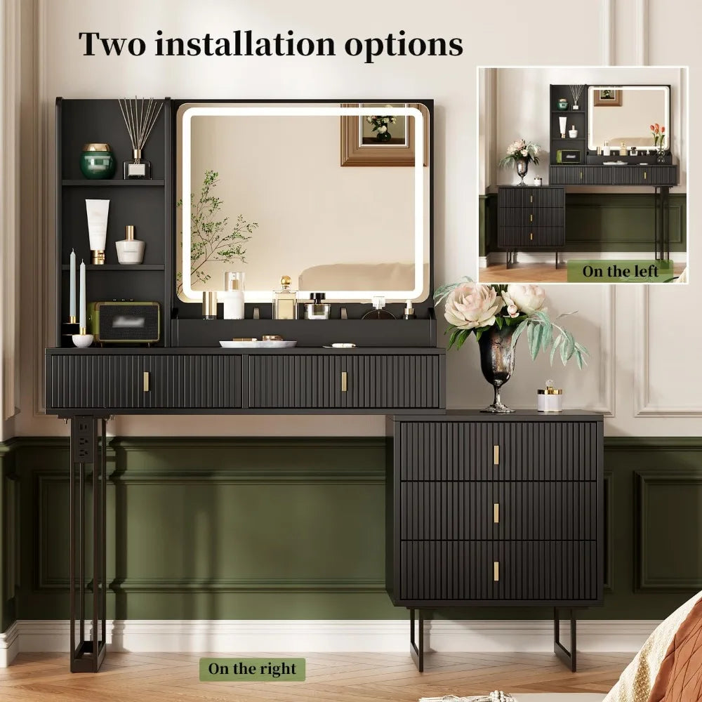 Large Vanity Desk with 3 Color Touch Screen Mirror