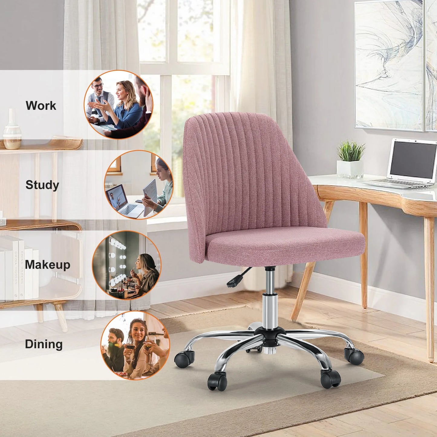 Armless Vanity Swivel Chair with Modern Fabric