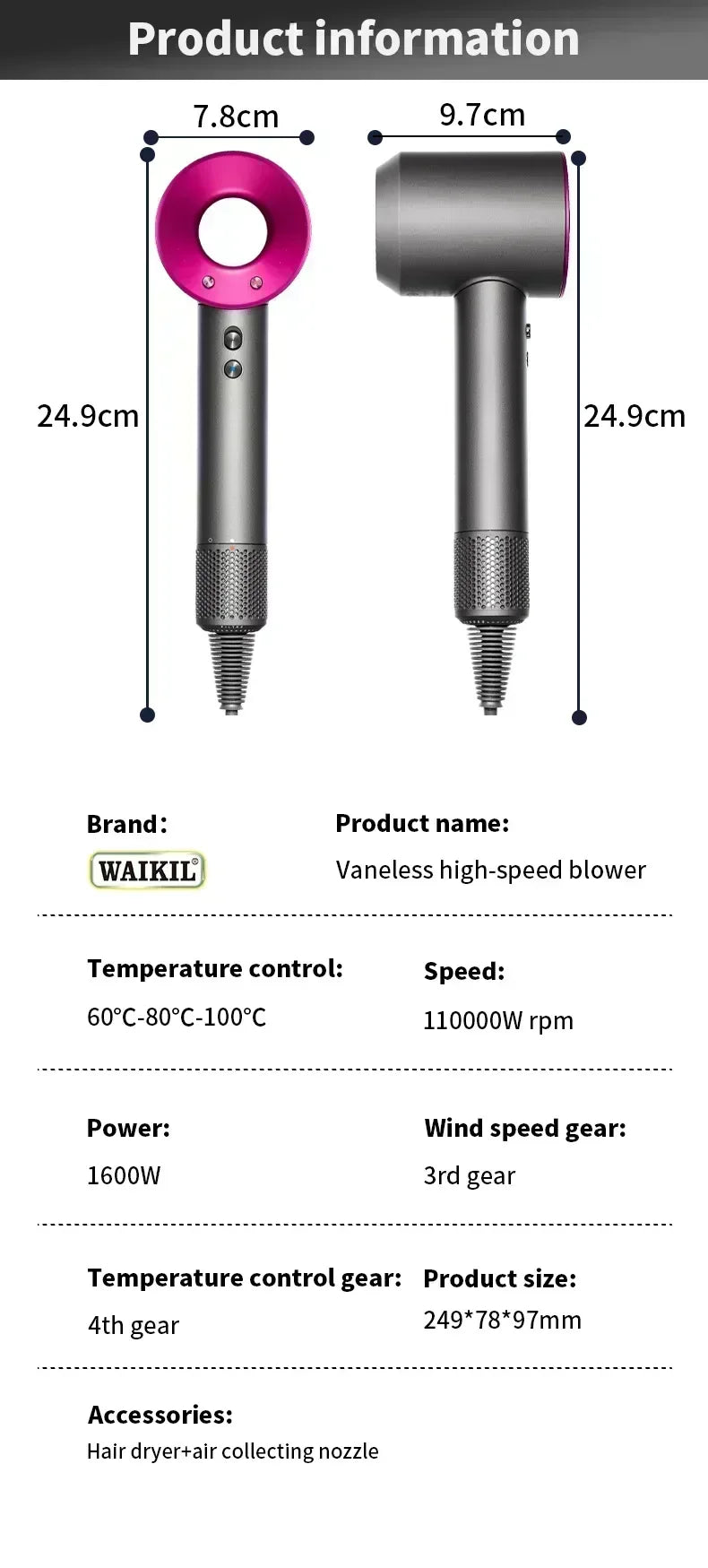 Professional Hair Dryer, with Hot and Cold Air Functionality