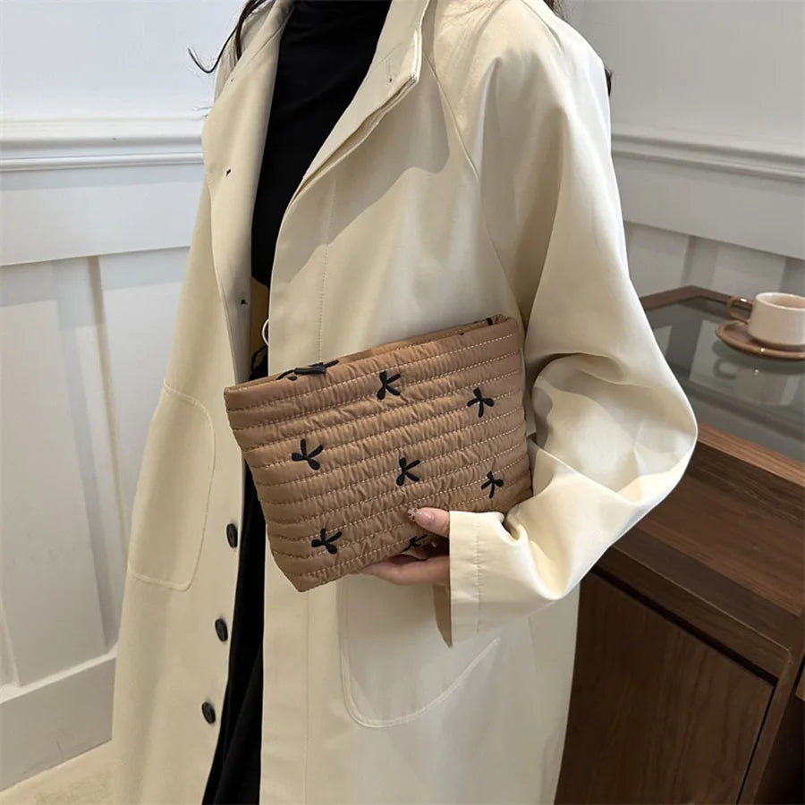 Large Embroidery Bow Makeup Pouch With Zipper