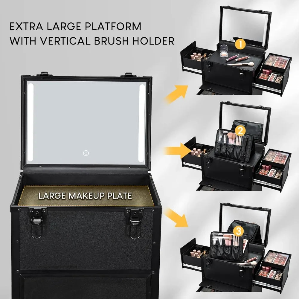 Rolling Makeup Case With LED Mirror