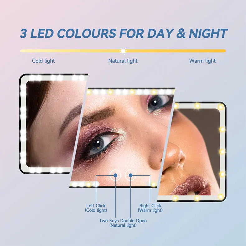 Dual Colors Car Sun Visor Rechargeable LED Vanity Mirror & Touch Screen