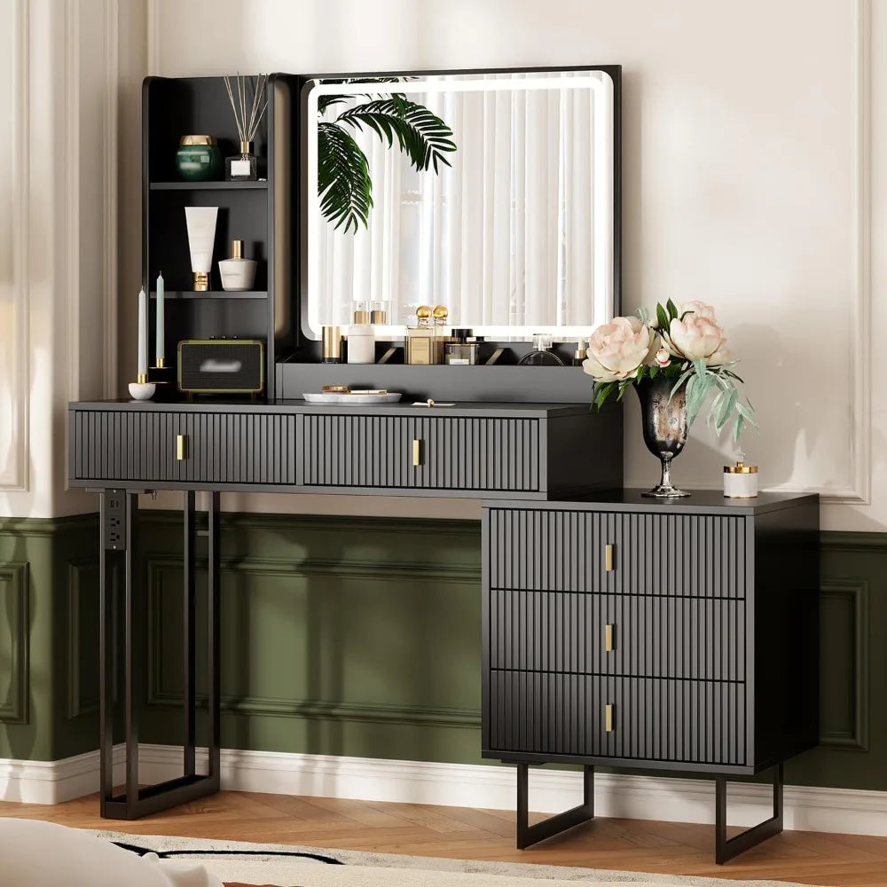 Large Vanity Desk with 3 Color Touch Screen Mirror