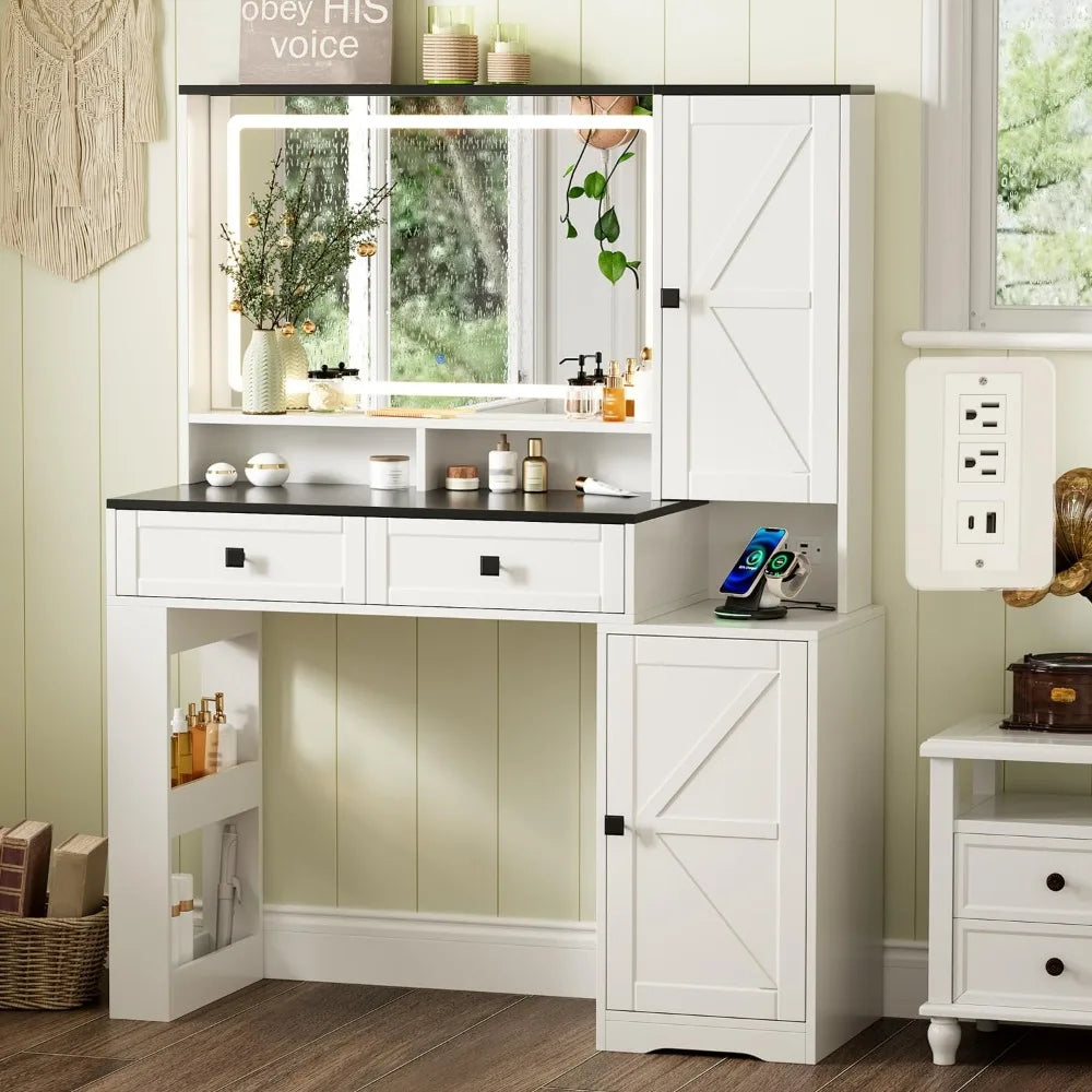 Large Vanity Desk with 3 Color Touch Screen Mirror