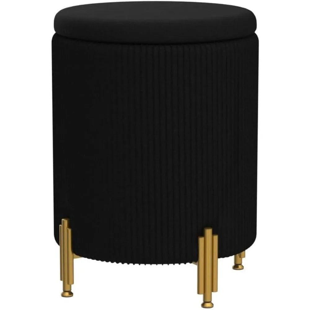 Modern Rounded Ottoman Vanity Stool With Storage & Metal Legs