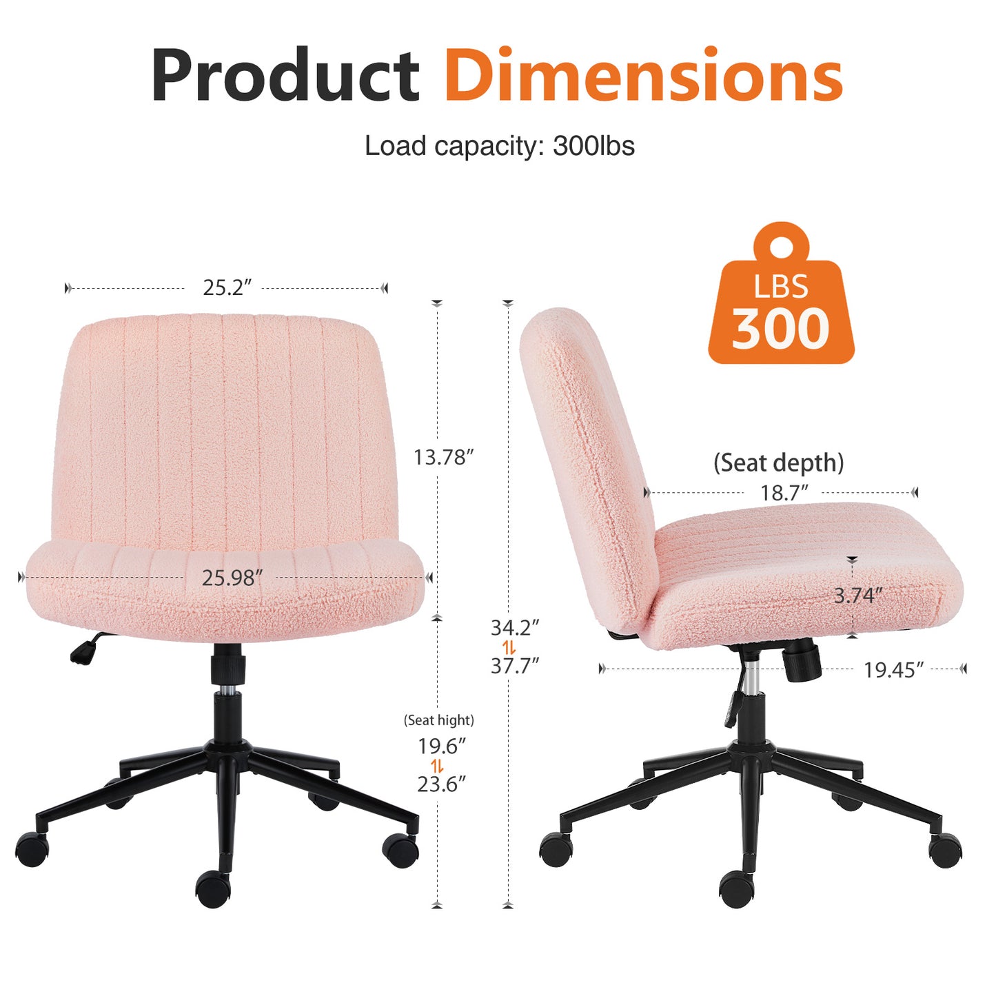 Armless Swivel Vanity Chair With Adjustable Wide Seat