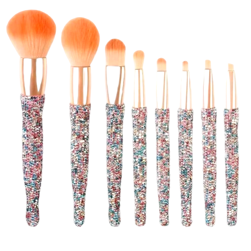 Light Luxury Diamond-Embedded Makeup Brush Set — 8 Brushes