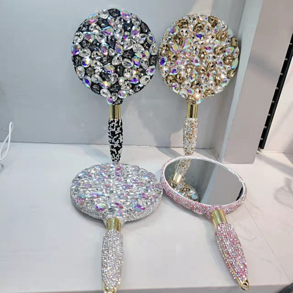 Rhinestone Embroidered Hand-held Mirror