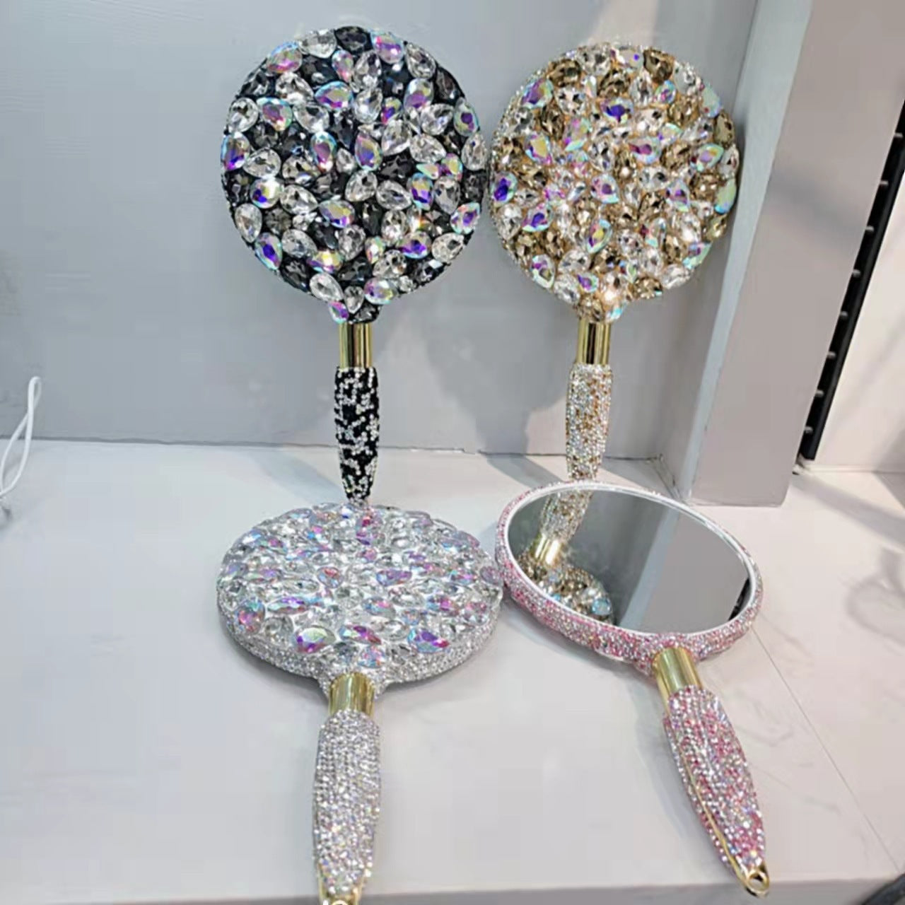 Rhinestone Embroidered Hand-held Mirror