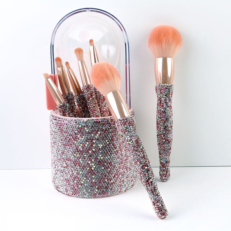 Light Luxury Diamond-Embedded Makeup Brush Set — 8 Brushes