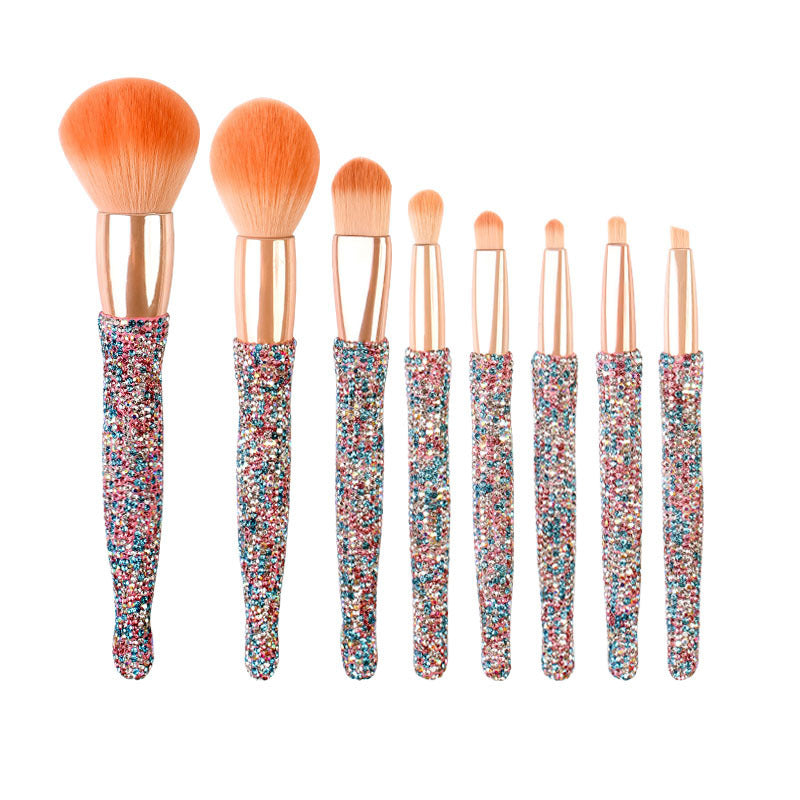Light Luxury Diamond-Embedded Makeup Brush Set — 8 Brushes