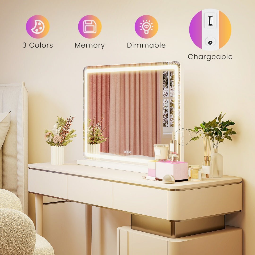 LED Makeup Vanity Mirror With Lights 3 Color Modes, & Touch Screen Control