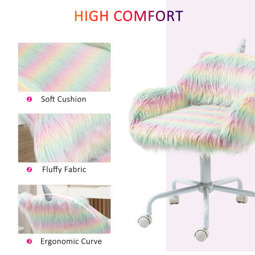 Fluffy Desk Chair With Armrests & Swivel Wheels