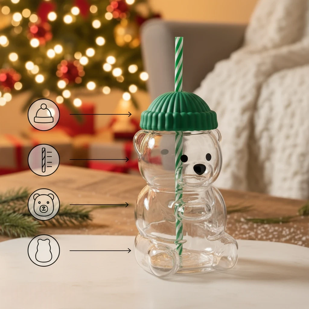Luxury Bear-Shaped Glass Tumbler With Straw & Lid