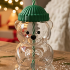 Luxury Bear-Shaped Glass Tumbler With Straw & Lid