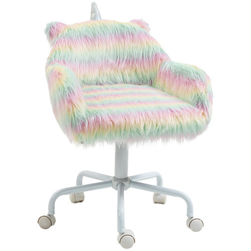 Fluffy Desk Chair With Armrests & Swivel Wheels