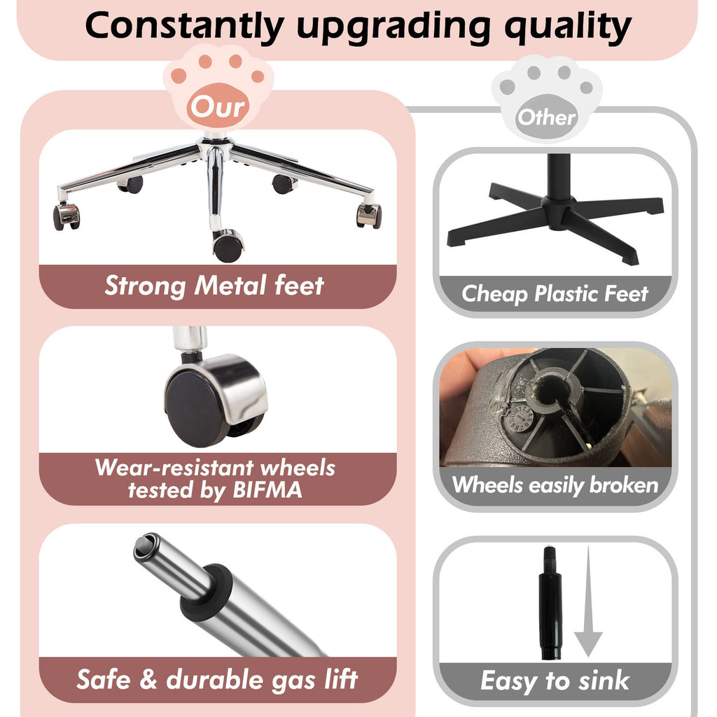 Armless Vanity Desk Chair with Teddy Fabric & Wheel