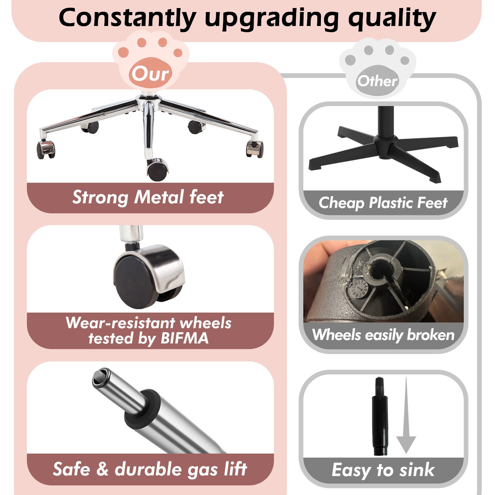 Armless Vanity Desk Chair with Teddy Fabric & Wheel