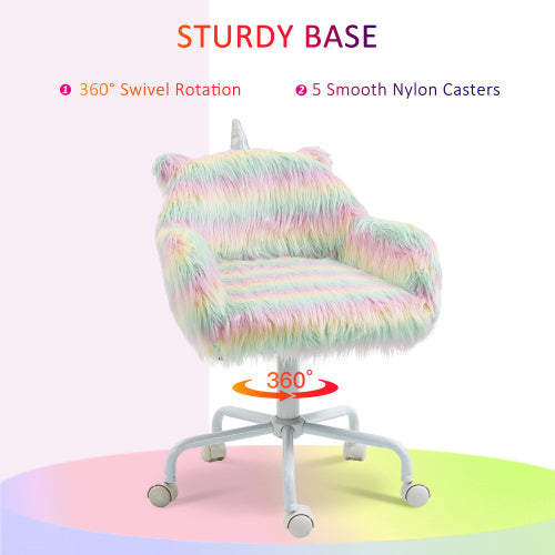 Fluffy Desk Chair With Armrests & Swivel Wheels