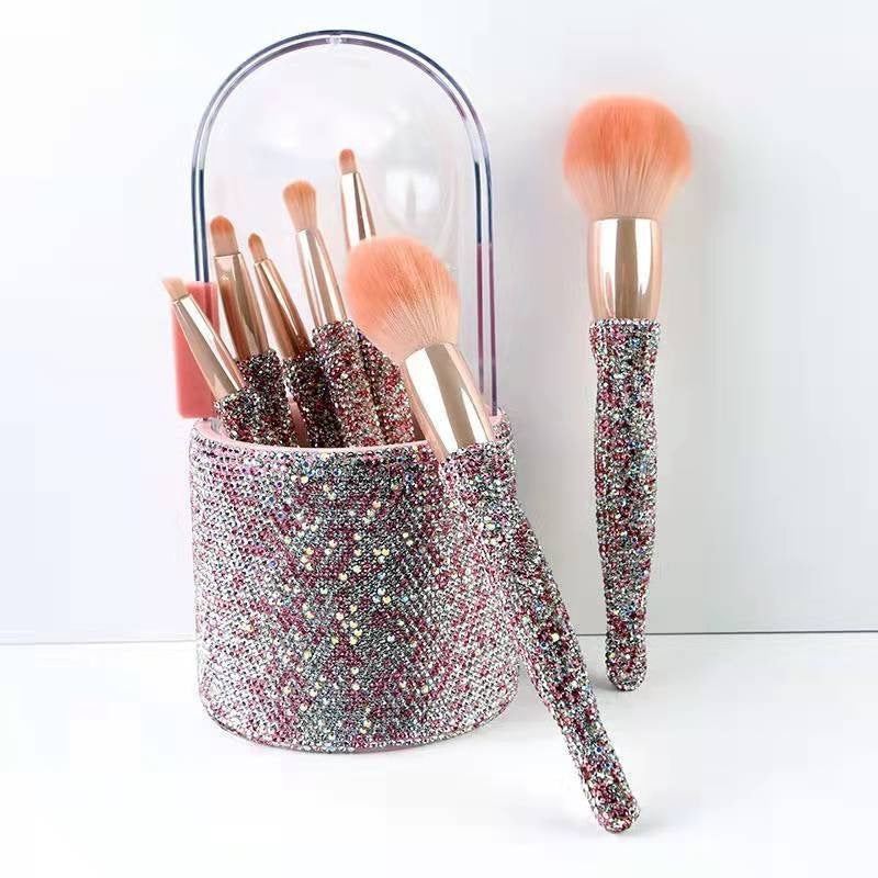 Light Luxury Diamond-Embedded Makeup Brush Set With Holder