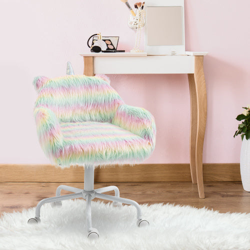 Fluffy Desk Chair With Armrests & Swivel Wheels