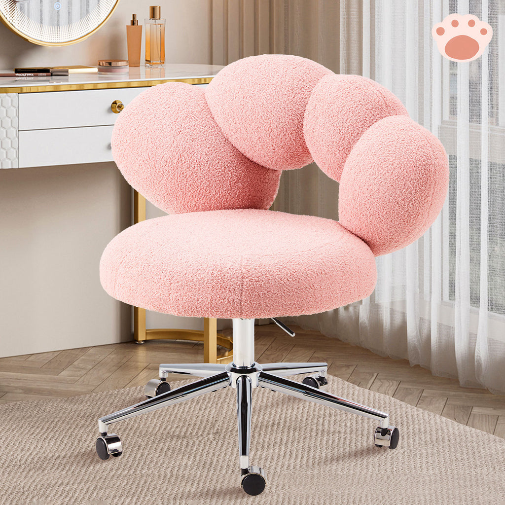 Armless Vanity Desk Chair with Teddy Fabric & Wheel