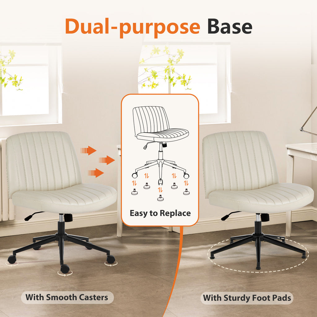 Armless Swivel Vanity Chair With Adjustable Wide Seat