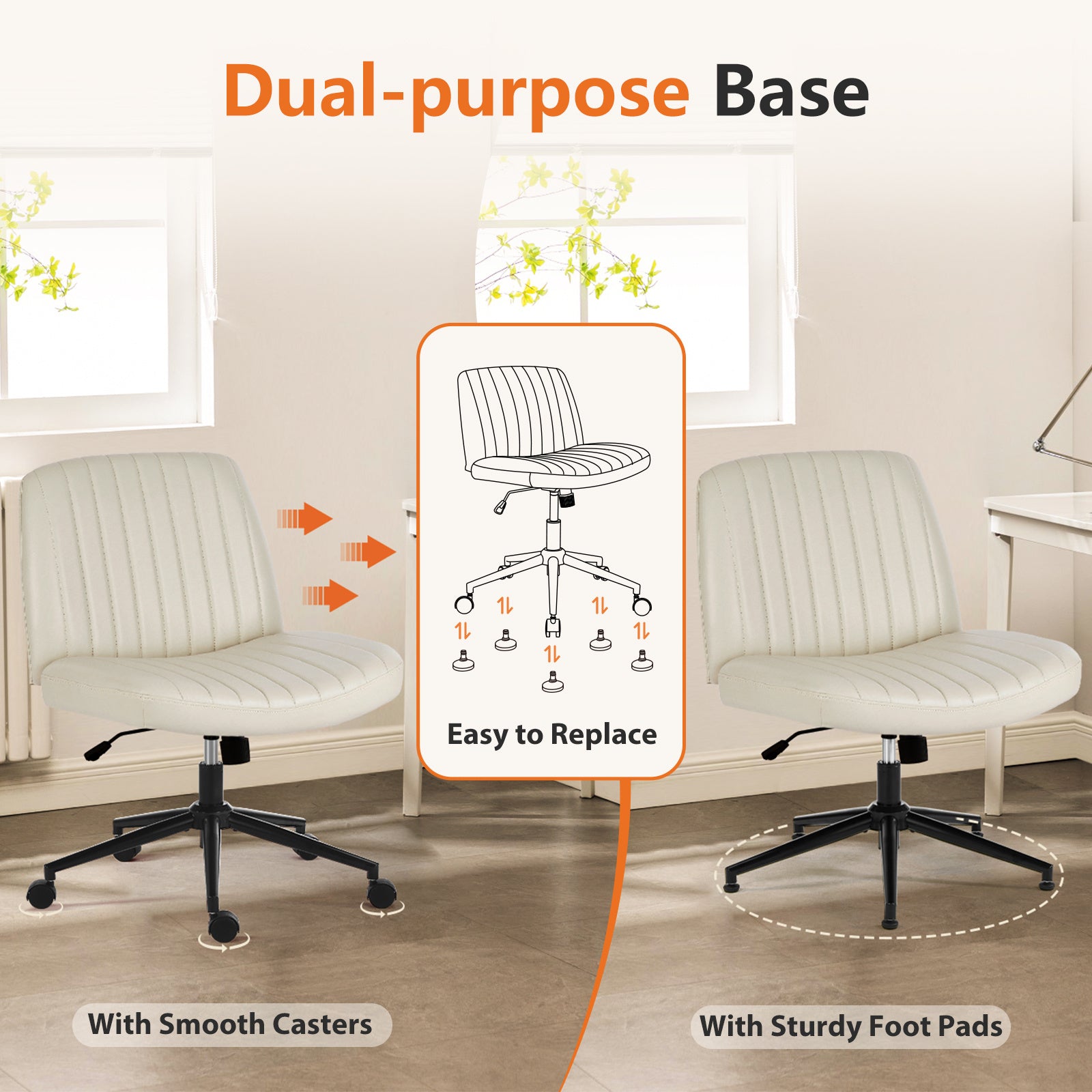 Armless Swivel Vanity Chair With Adjustable Wide Seat