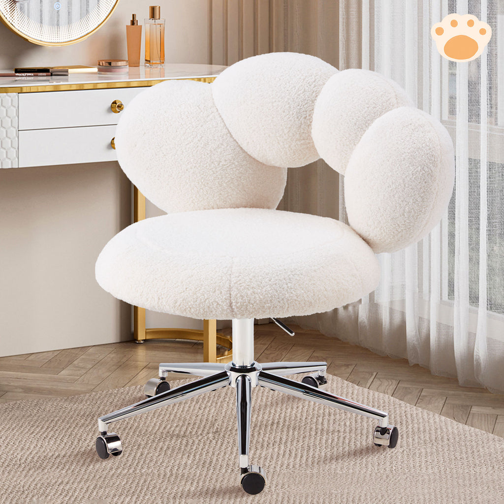 Armless Vanity Desk Chair with Teddy Fabric & Wheel