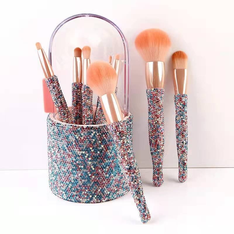 Light Luxury Diamond-Embedded Makeup Brush Set With Holder