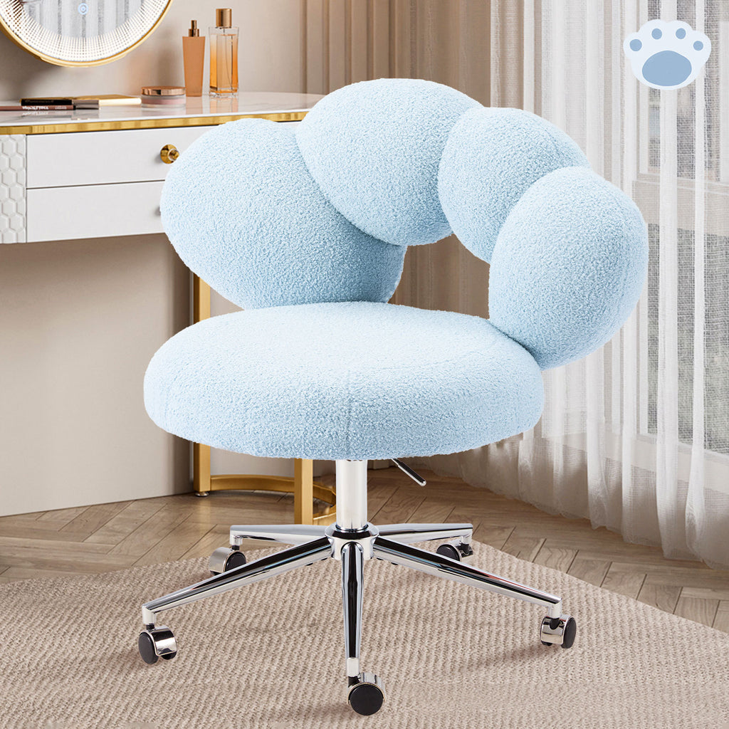 Armless Vanity Desk Chair with Teddy Fabric & Wheel