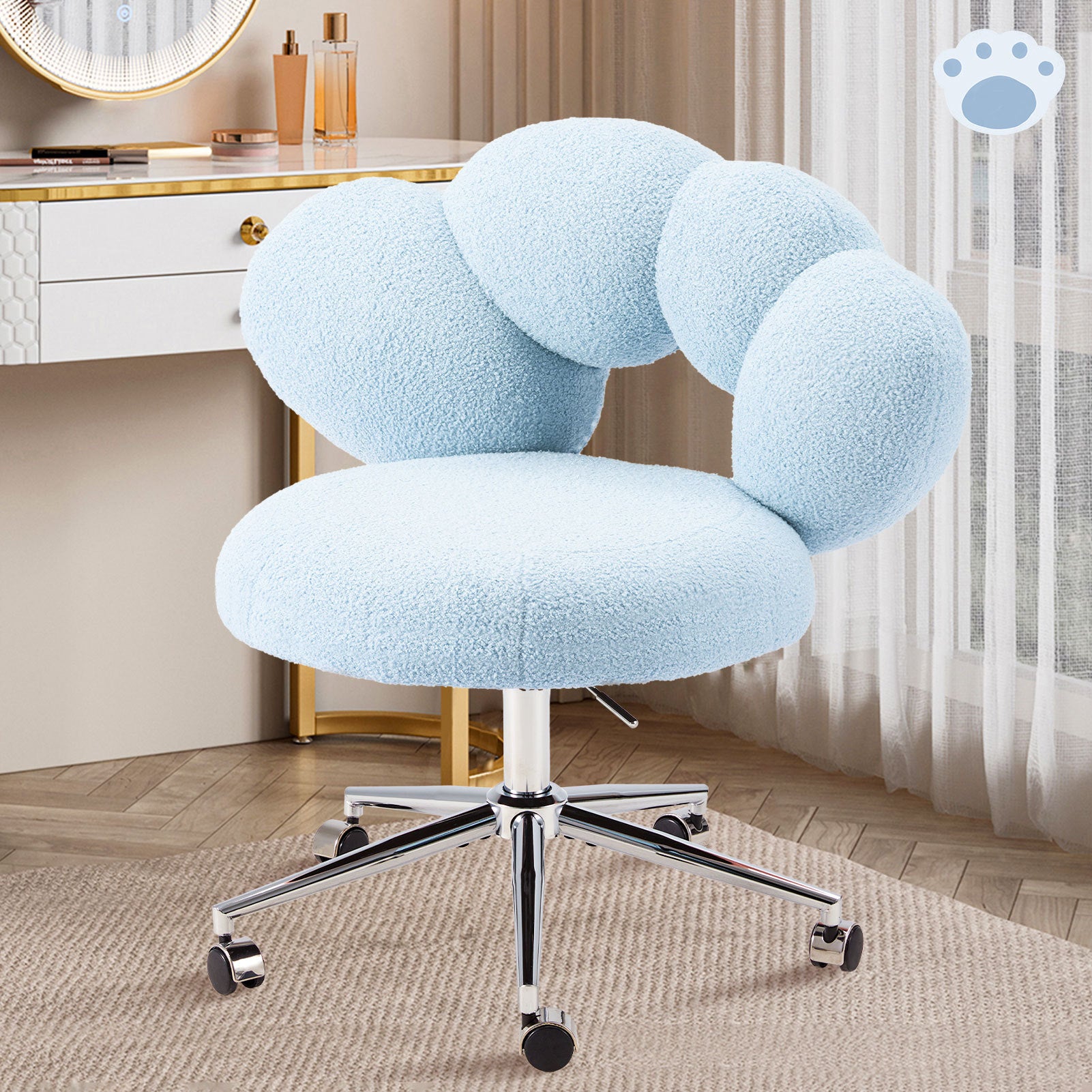 Armless Vanity Desk Chair with Teddy Fabric & Wheel