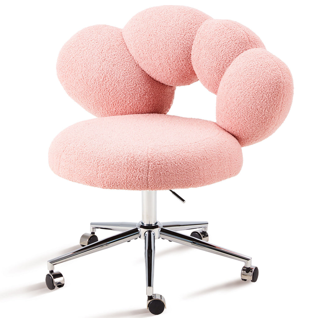 Armless Vanity Desk Chair with Teddy Fabric & Wheel