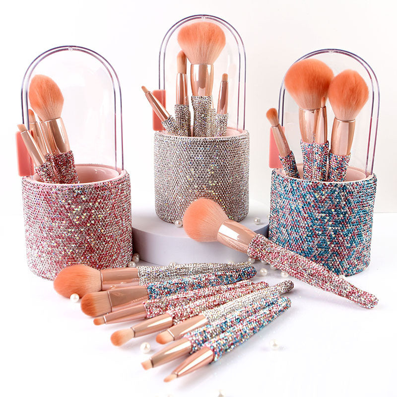 Light Luxury Diamond-Embedded Makeup Brush Set — 8 Brushes