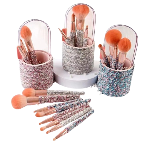 Light Luxury Diamond-Embedded Makeup Brush Set With Holder