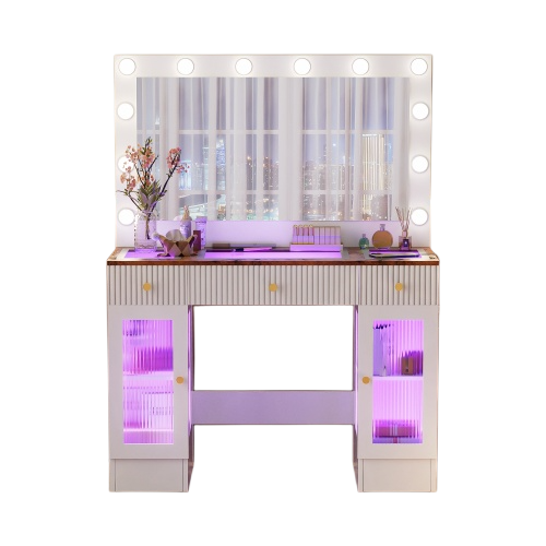 Vanity Desk with Large LED Mirror