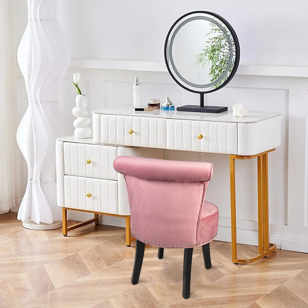 Padded Makeup Dressing Stool Chair with Wood Legs