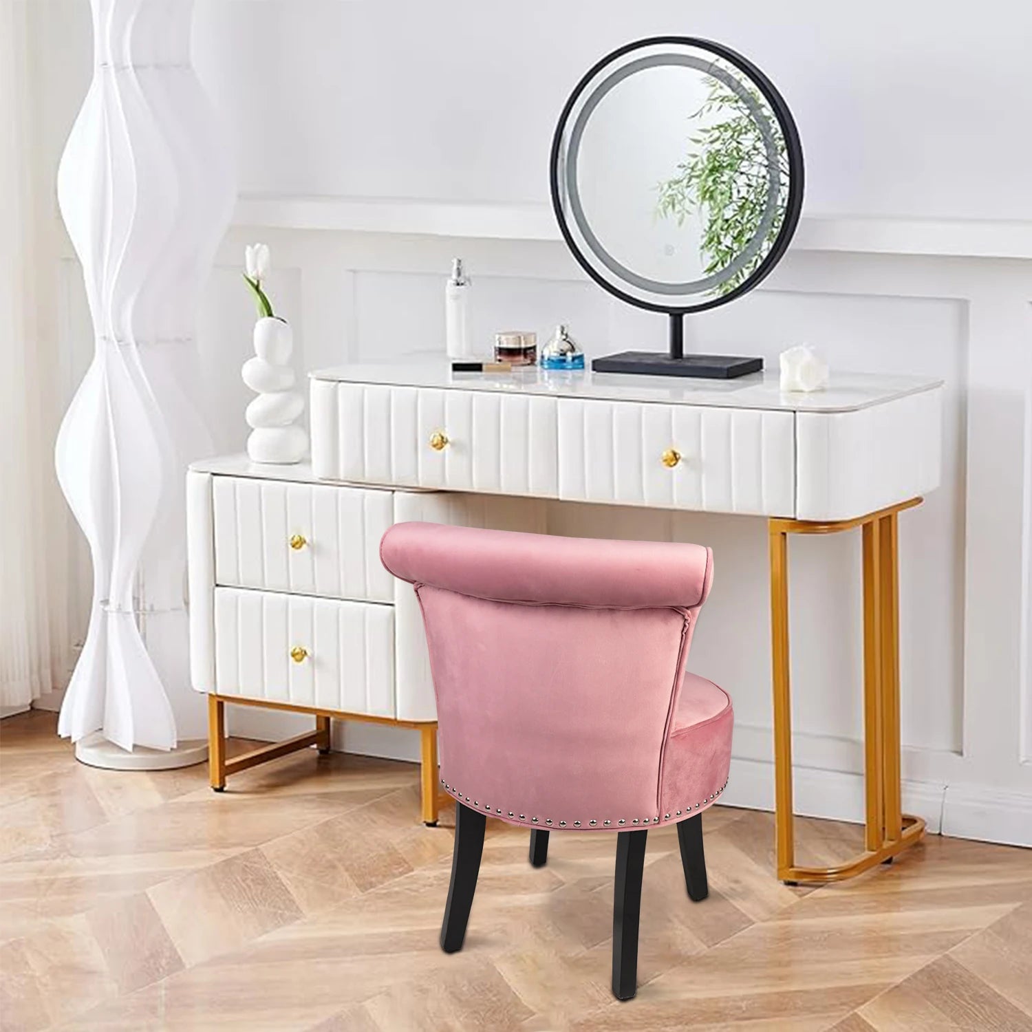 Padded Makeup Dressing Stool Chair with Wood Legs