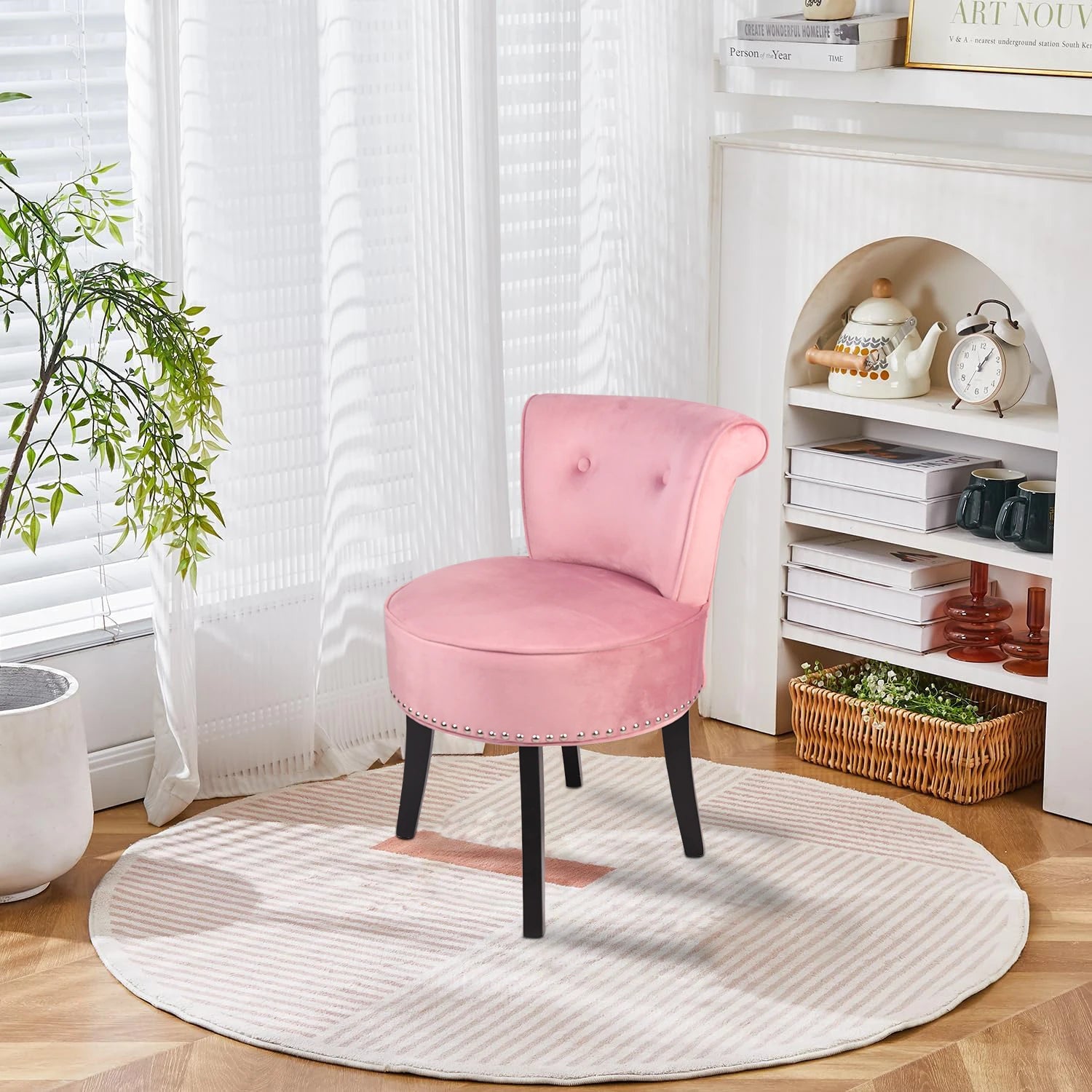 Padded Makeup Dressing Stool Chair with Wood Legs