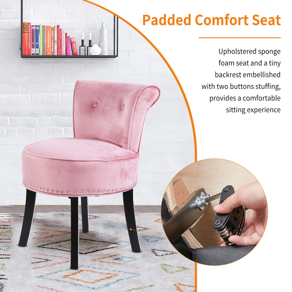 Padded Makeup Dressing Stool Chair with Wood Legs