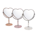 Double-Sided Heart Shape Makeup Mirror - Rhinestones
