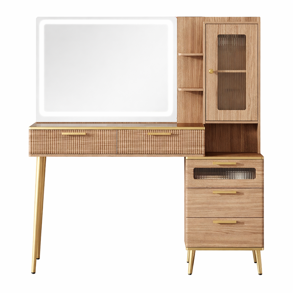 Vanity Desk with Mirror & 5 Drawers