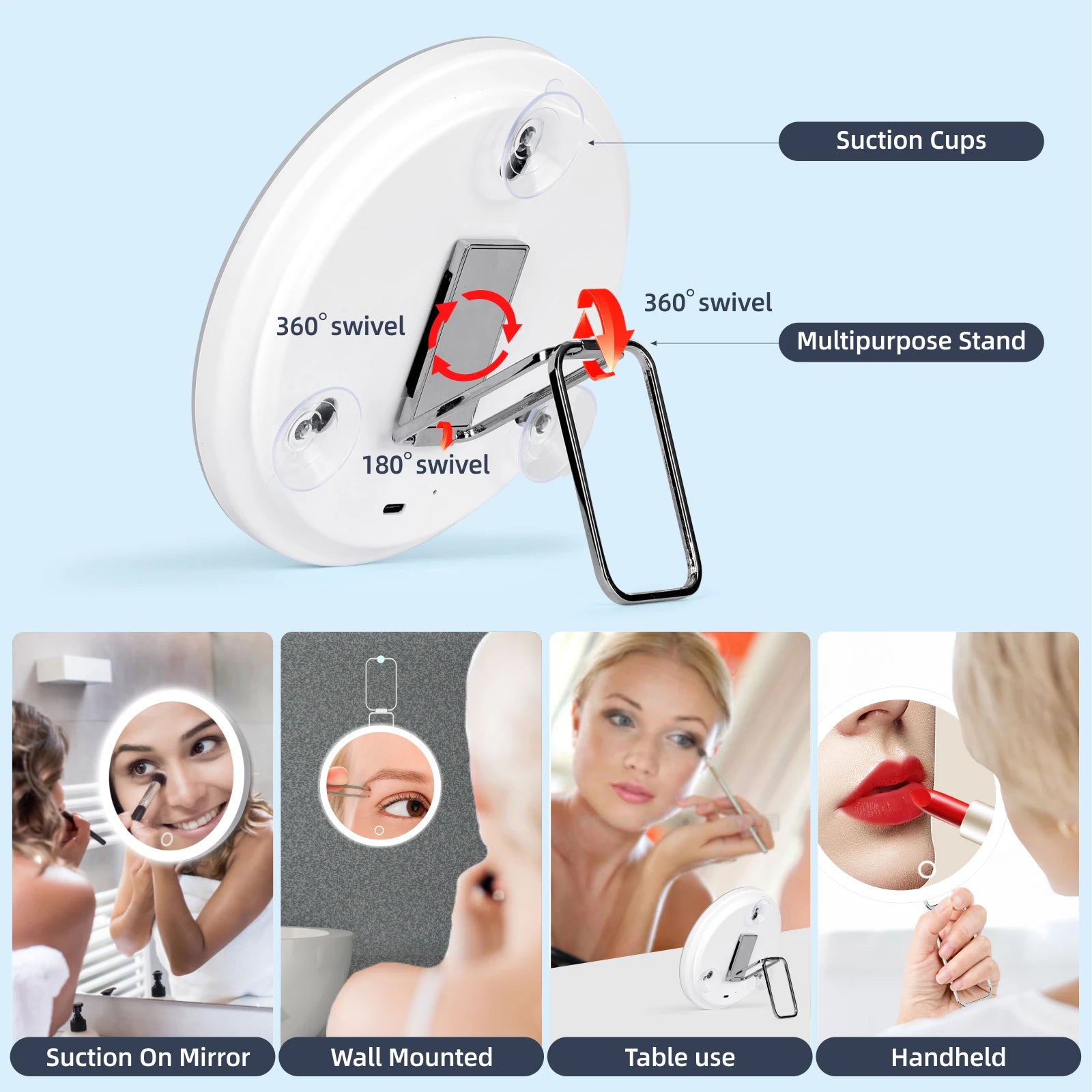 Rounded Standing Makeup Mirror With LED Light & Magnification [10X/20X/30X]