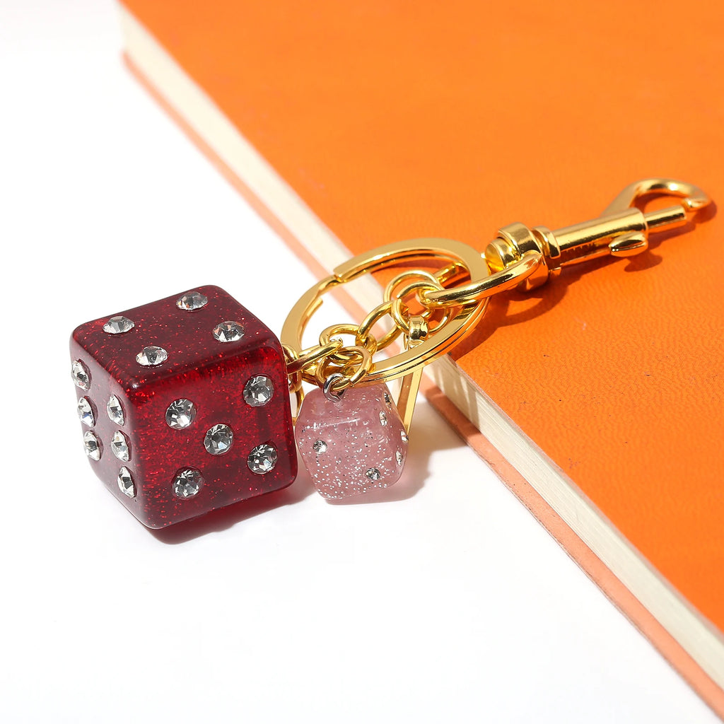 Dice Shape Crystal Bag Keychain