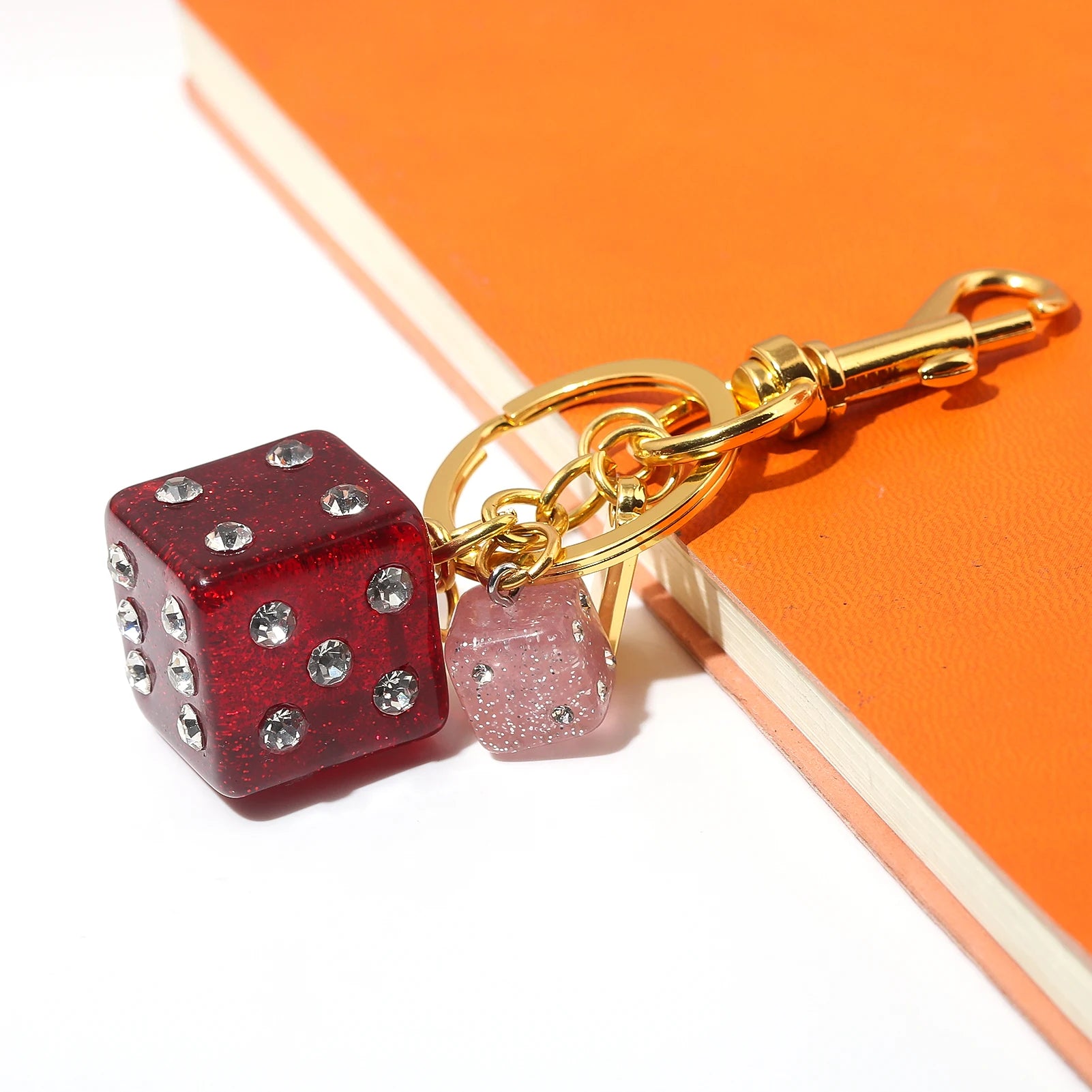 Dice Shape Crystal Bag Keychain