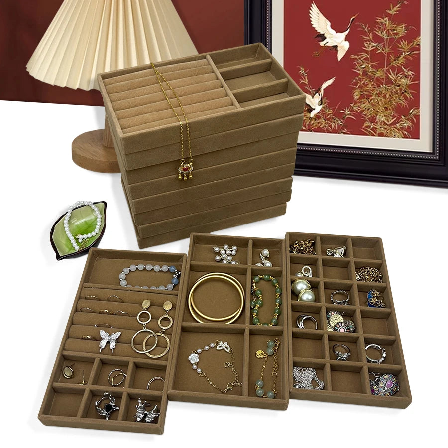 Luxury Velvet Drawer Organizer Tray [Brown]