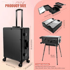 24'' Aluminum Rolling Makeup Trolley With 8 LED Lights and Stand